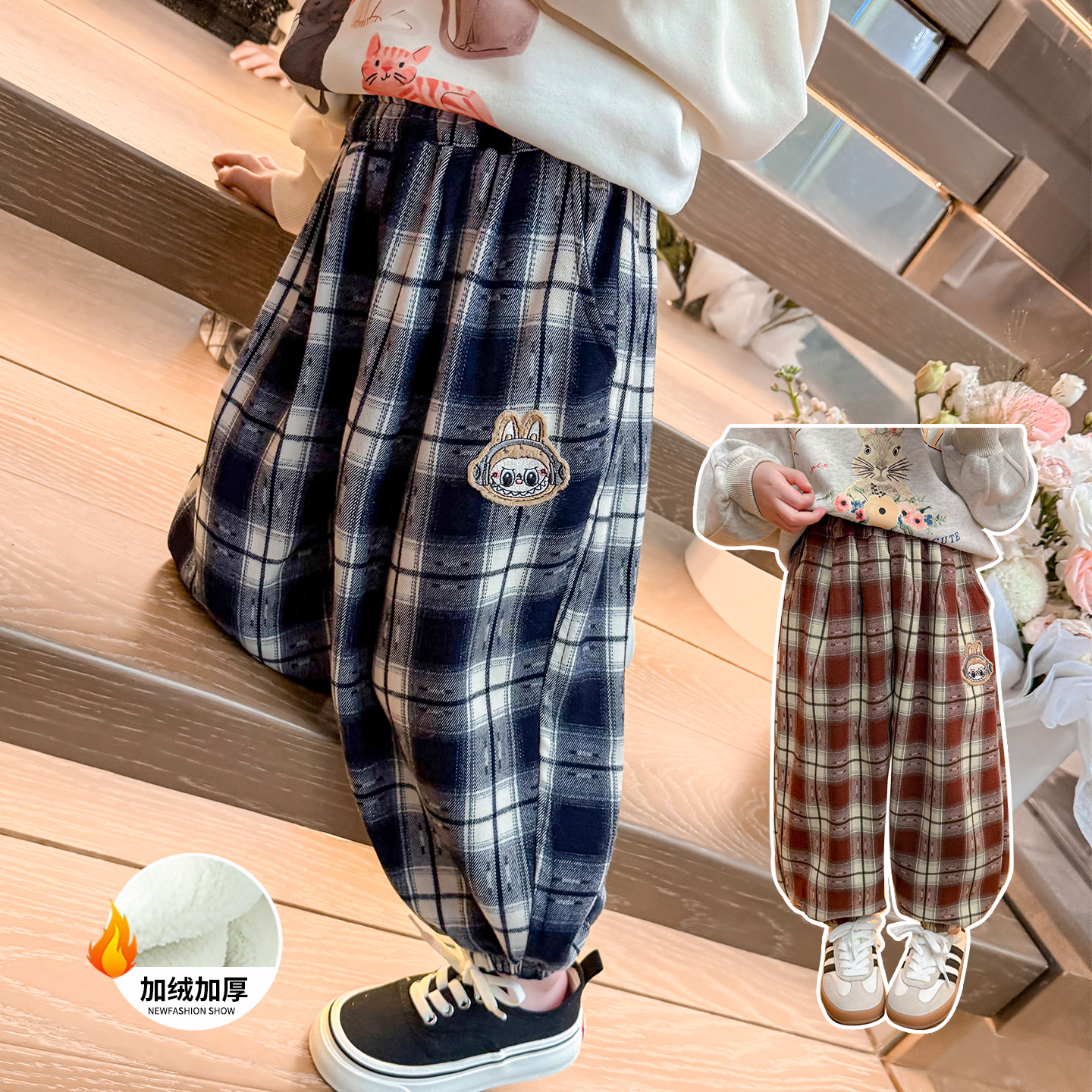 女童加绒休闲裤儿童秋冬装新款韩版一体绒裤子女宝宝冬季保暖棉裤