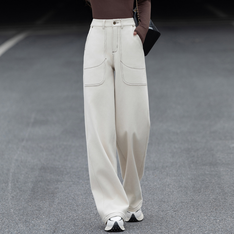 葵白色工装牛仔裤女款爆款2025新款秋冬季宽松阔腿裤休闲直筒裤女