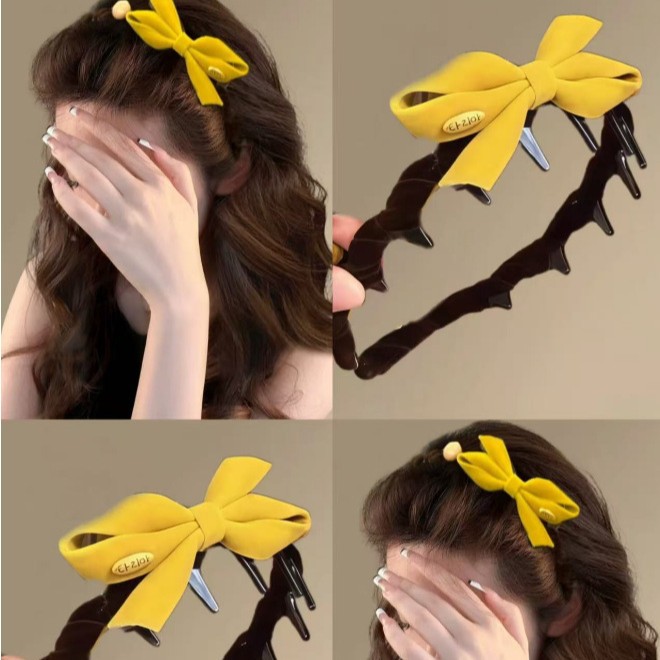 韩系复古植绒蝴蝶结带齿发箍女高颅顶头箍发饰防滑外戴头饰新款