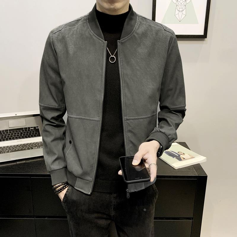 男士磨砂皮外套春秋季潮牌机车皮夹克英伦潮流百搭皮衣帅气棒球服