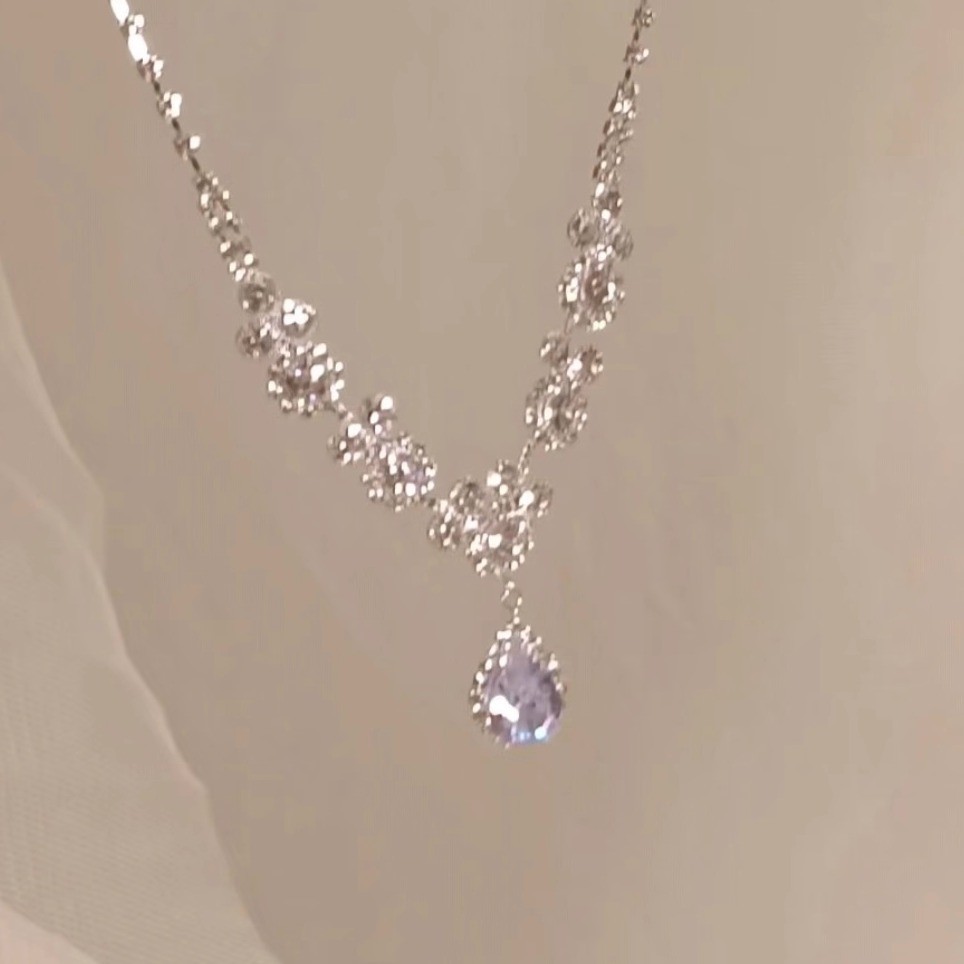 SAPTEFAMOU 铜合金耳饰 莉莉安公主超闪满钻锆石项链女士轻奢礼服