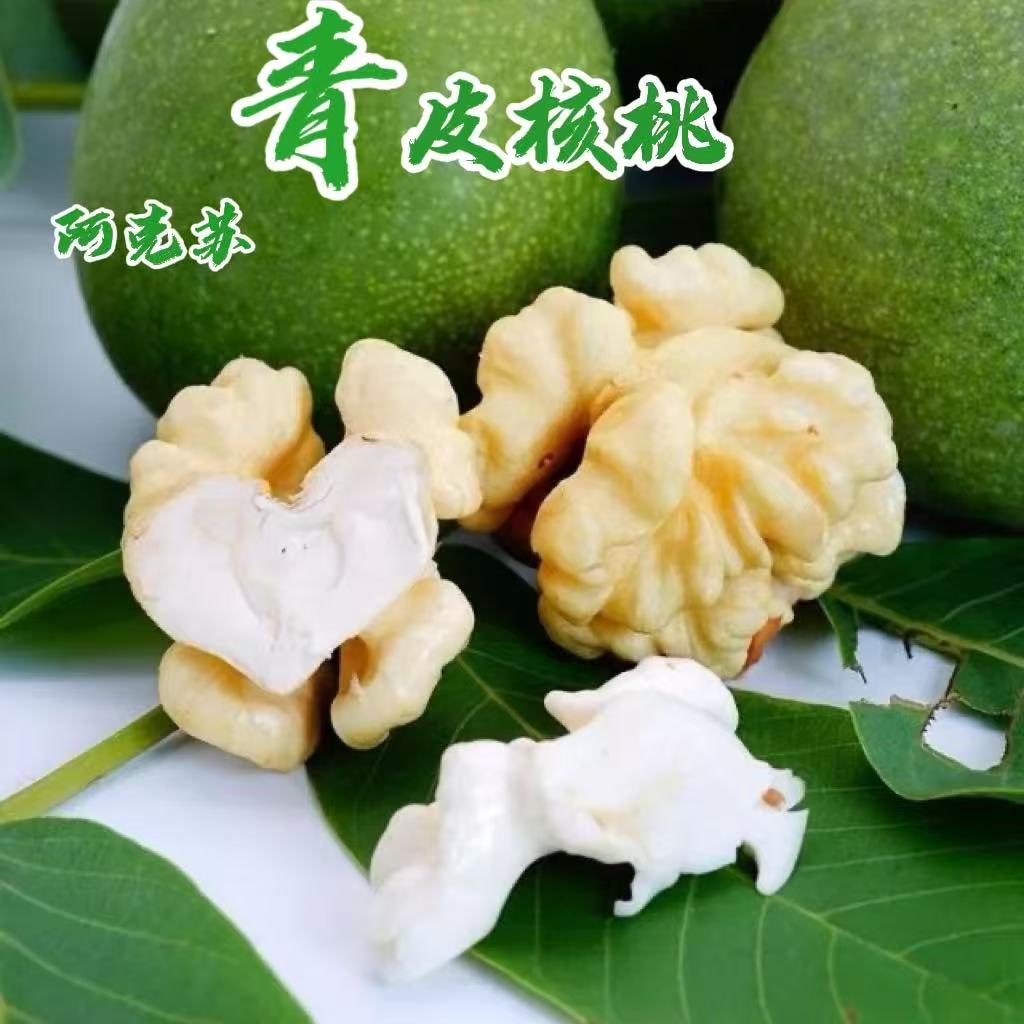 2025新疆阿克苏现摘青皮核桃185纸皮湿核桃5/9斤绿皮当季现摘核桃
