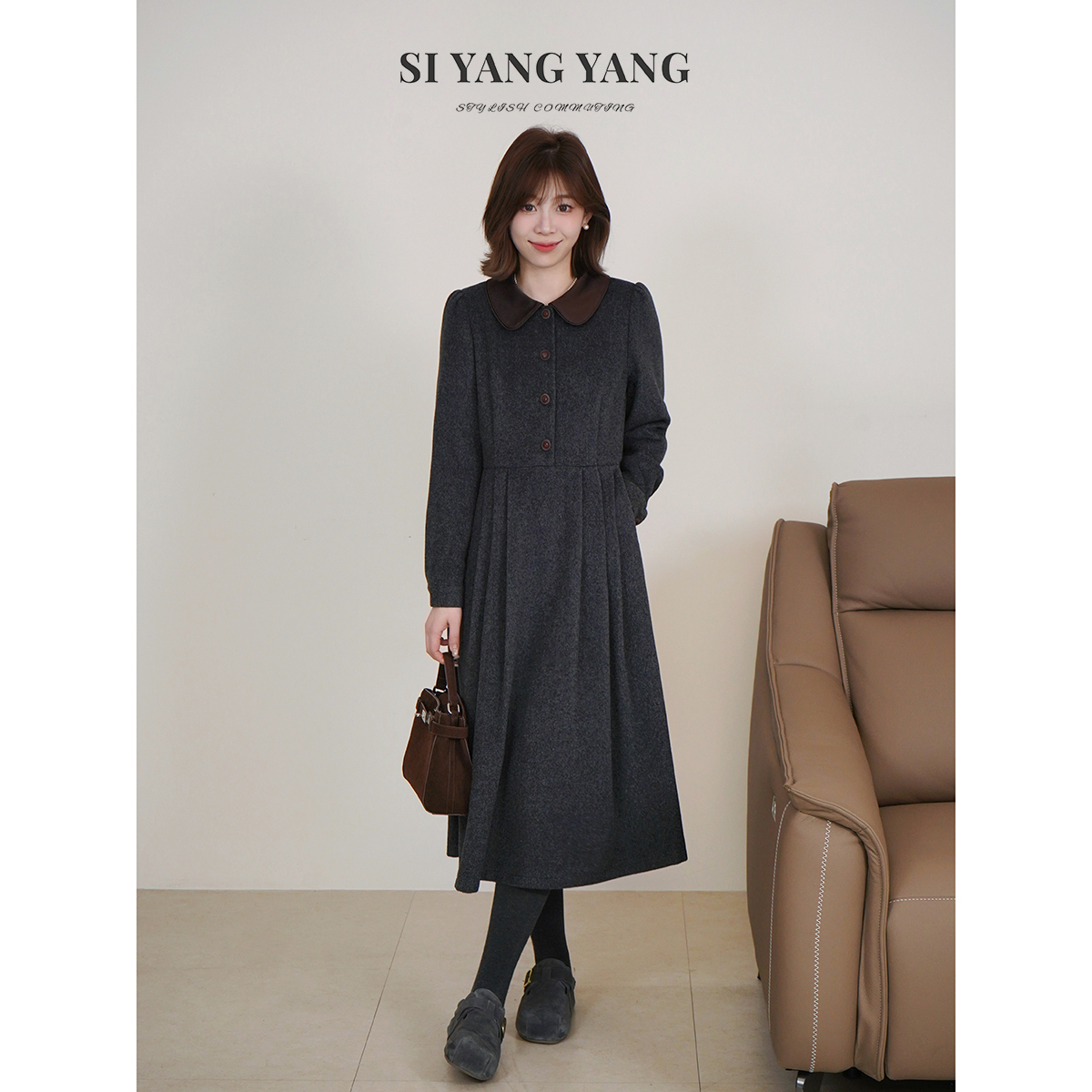 斯洋洋SIYANG女装裙子冬季羊毛混纺通勤减龄连衣裙LYQ511A064SYYY