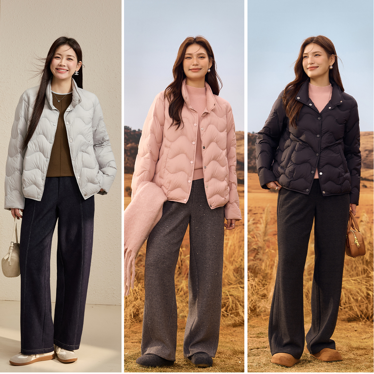 【白鹅绒】纤莉秀W大码女装流光风零感云朵泡芙立领羽绒服QK2856