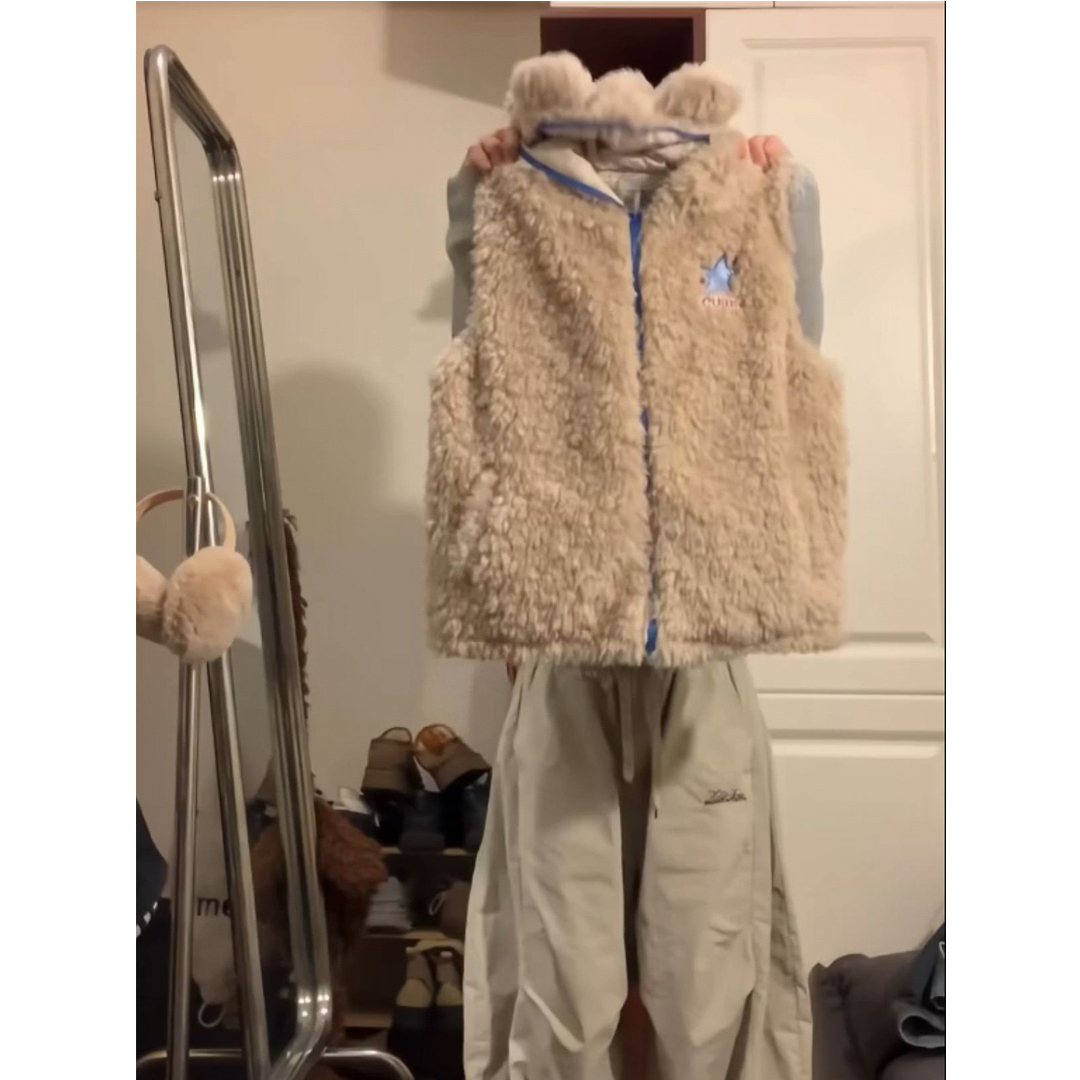 韩系可爱小熊连帽马甲外套冬季新款加厚保暖毛毛背心百搭叠穿马夹