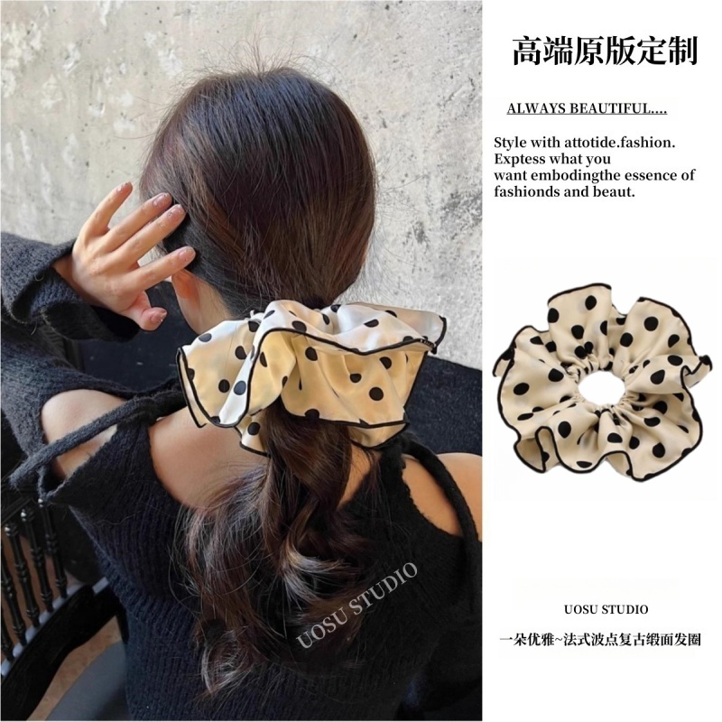 高阶版法式优雅波点大肠发圈百搭气质布艺发绳发饰新款头饰头花女