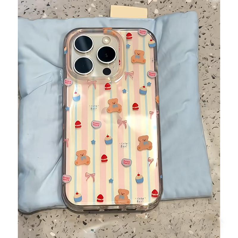 KEWUins条纹蛋糕小熊适用iphone16苹果15手机壳华为vivo小米oppo