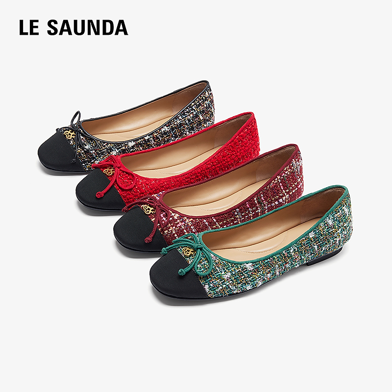 莱尔斯丹2025秋季新款方头低跟配裙子芭蕾小香风单鞋女士6T10901