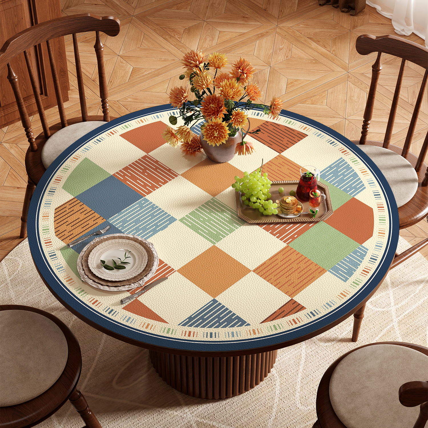 美式圆餐桌垫防水防油复古小茶几垫免洗桌面垫轻奢高级感圆形桌布