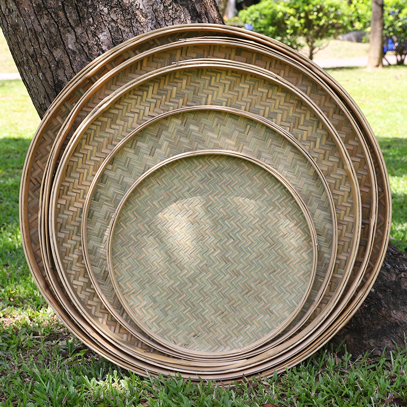 竹编筛子晾晒圆簸箕有孔竹筛子装饰竹匾农家无孔竹筲箕手工竹制品