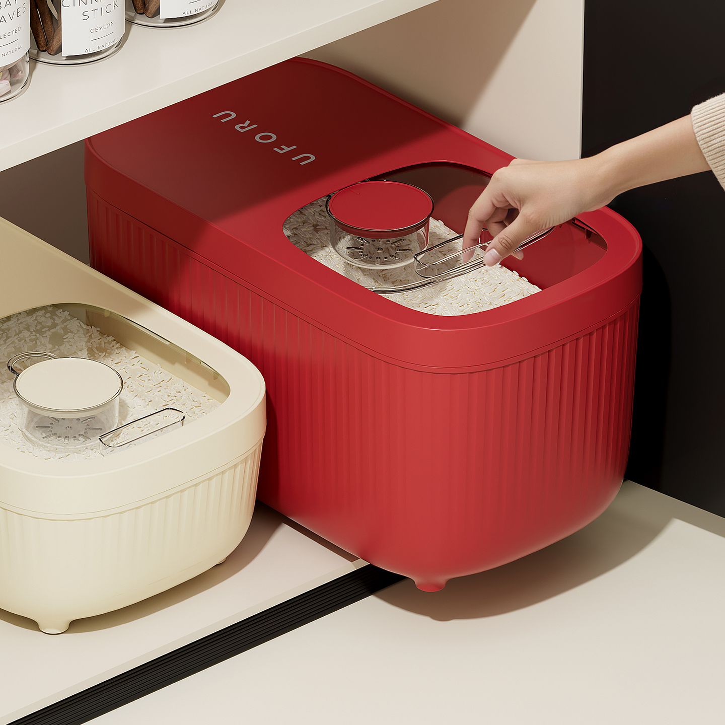 橱明星极简米桶家用推拉盖方形米箱大容量加厚面粉桶中古风储物箱