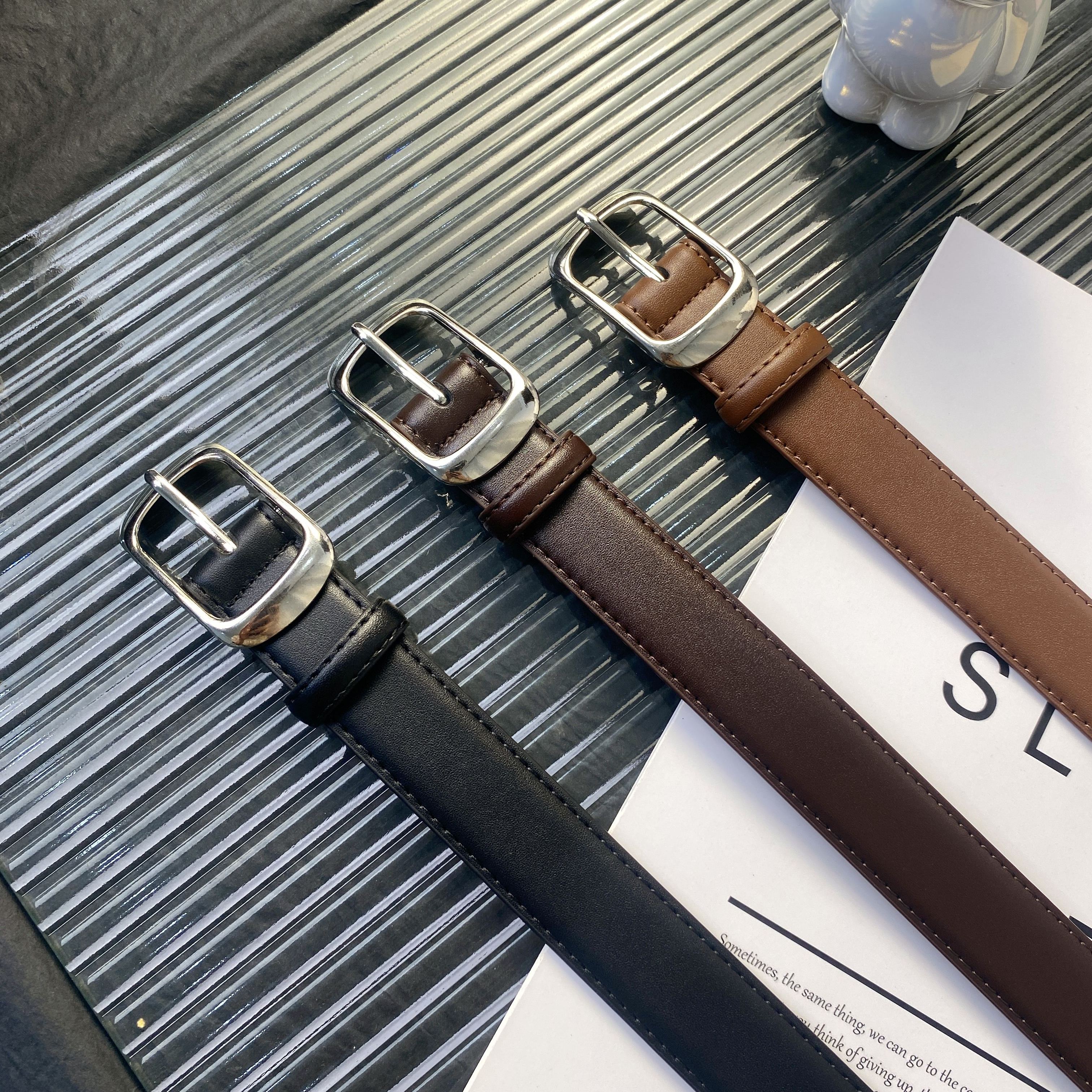 【经典银扣】宽腰带皮带简约百搭牛仔裤真皮女士时尚装饰针扣裤带