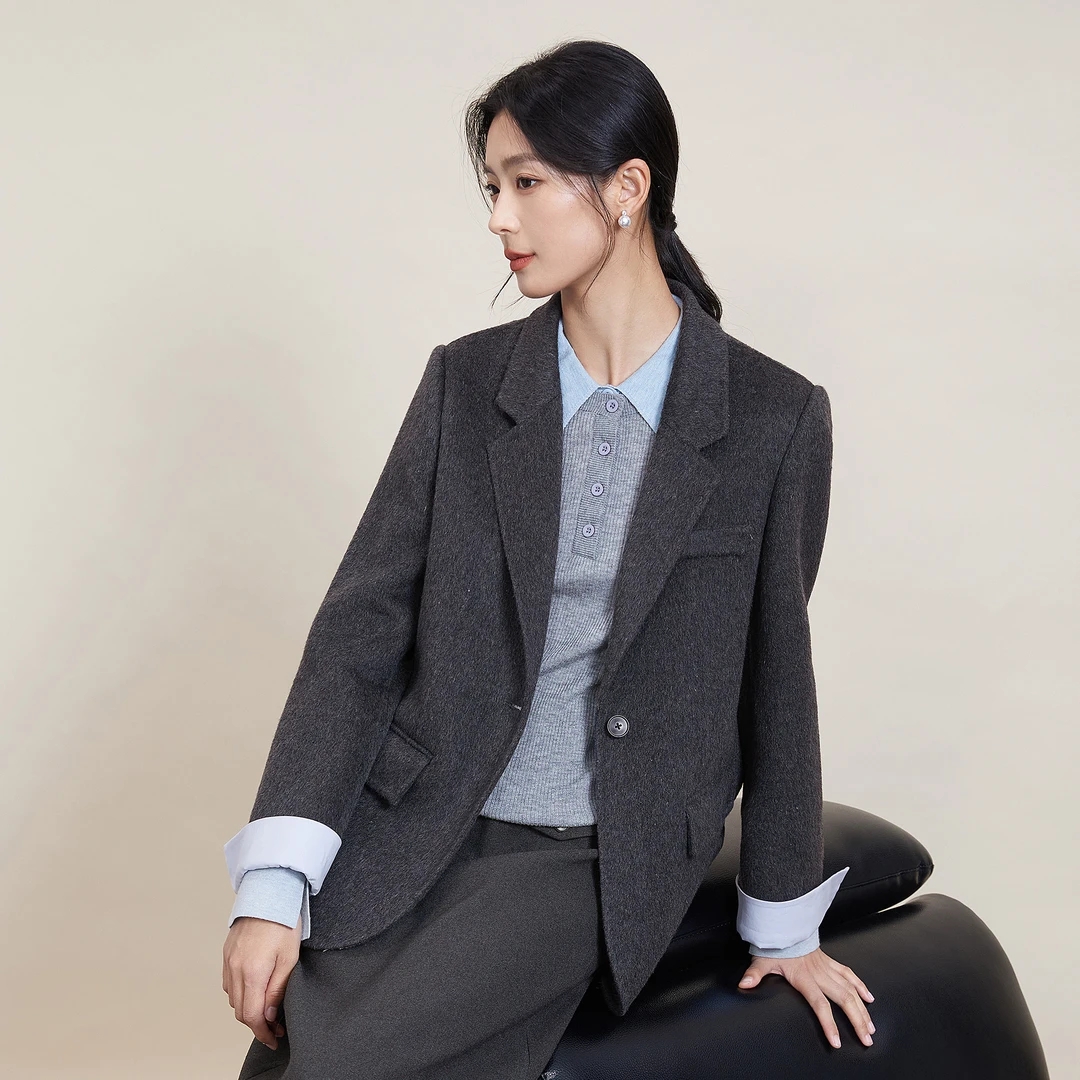 【杨杨专属】曼贝秋冬新款高端气质百搭双面羊绒大衣8584035深灰色