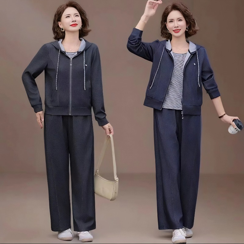 中老年妈妈秋季外套裤子时尚两件套中年女装秋装宽松休闲气质套装