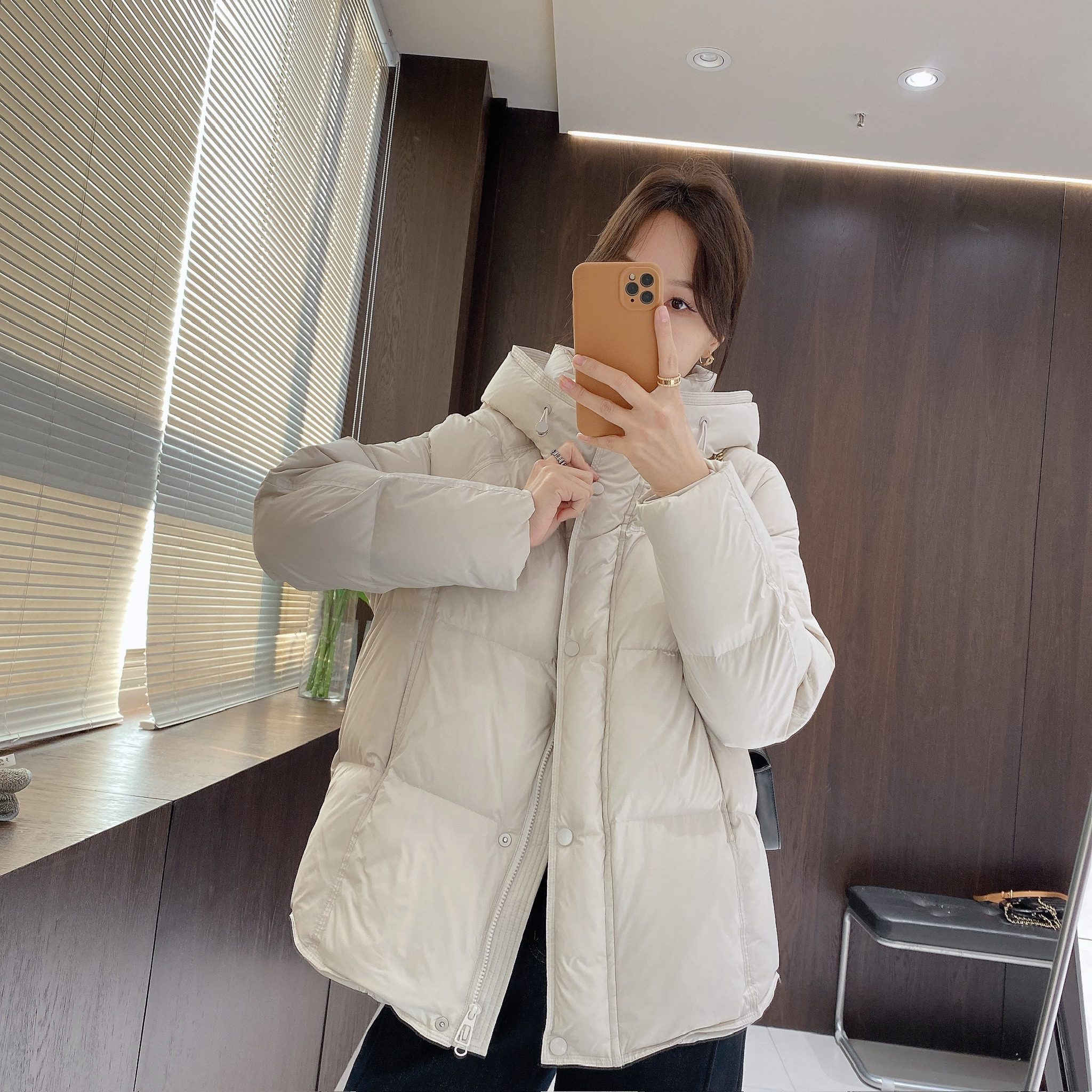 IMFLY金小金自制女装 90鸭绒羽绒服DYW10087冬连帽宽松保暖面包服