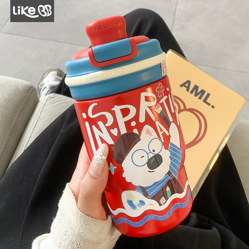 保温杯女生可爱水杯女新款2025高颜值带吸管双饮茶仓便携学生杯子