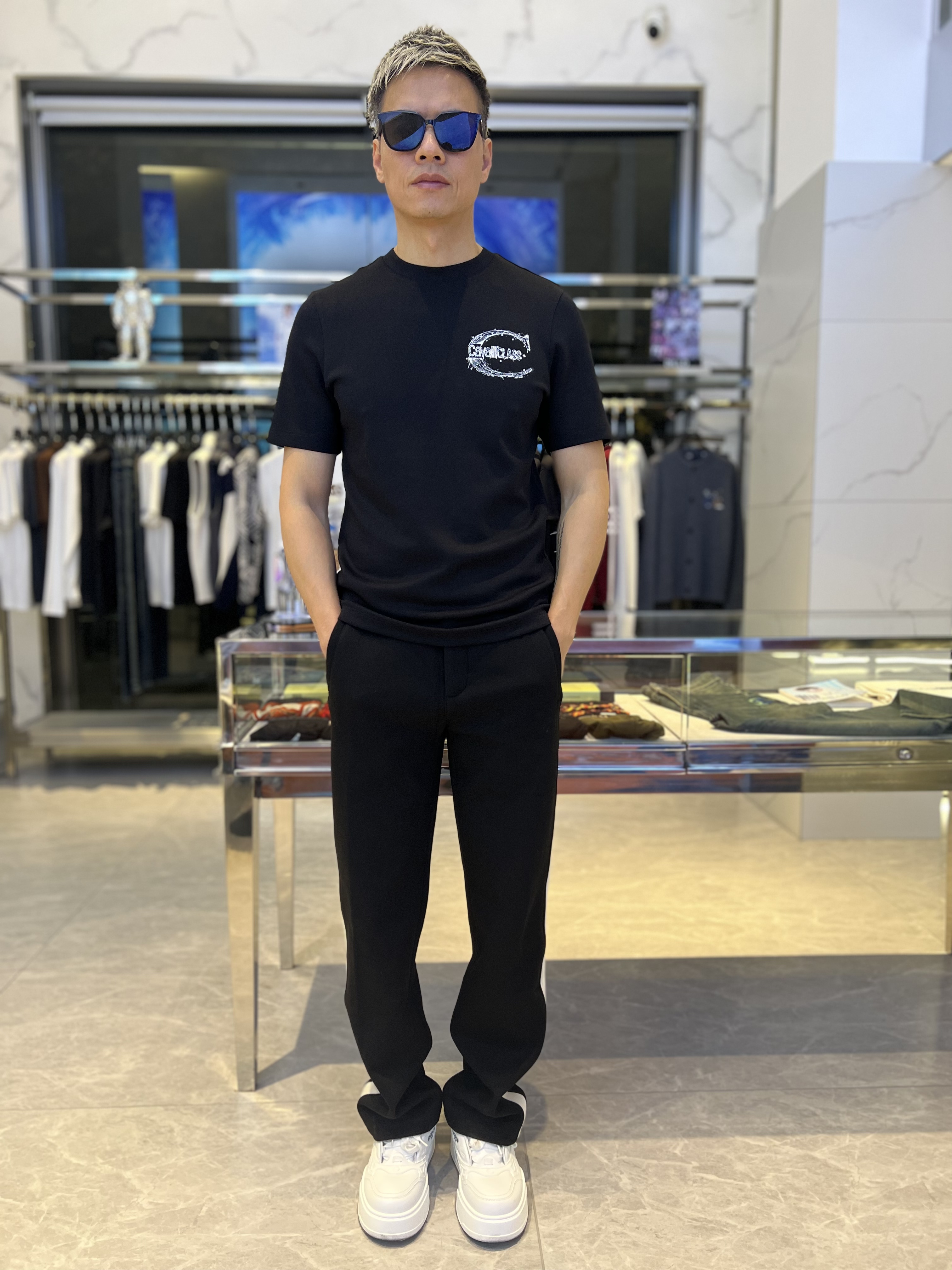 CAVALLI CLASS卡沃利秋冬新款高端轻奢修身莫代尔秋冬短袖T恤