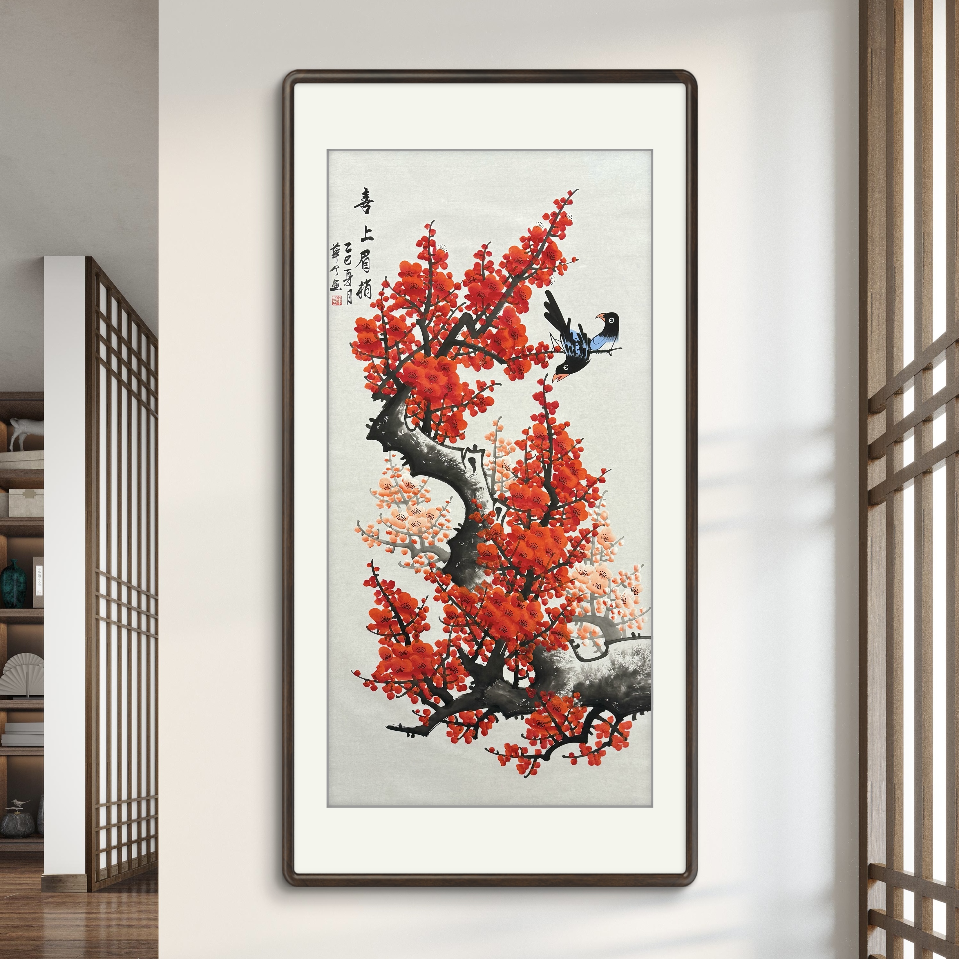 《喜上眉梢》纯手绘三尺四尺梅花国画字画花鸟玄关中式书画直播间