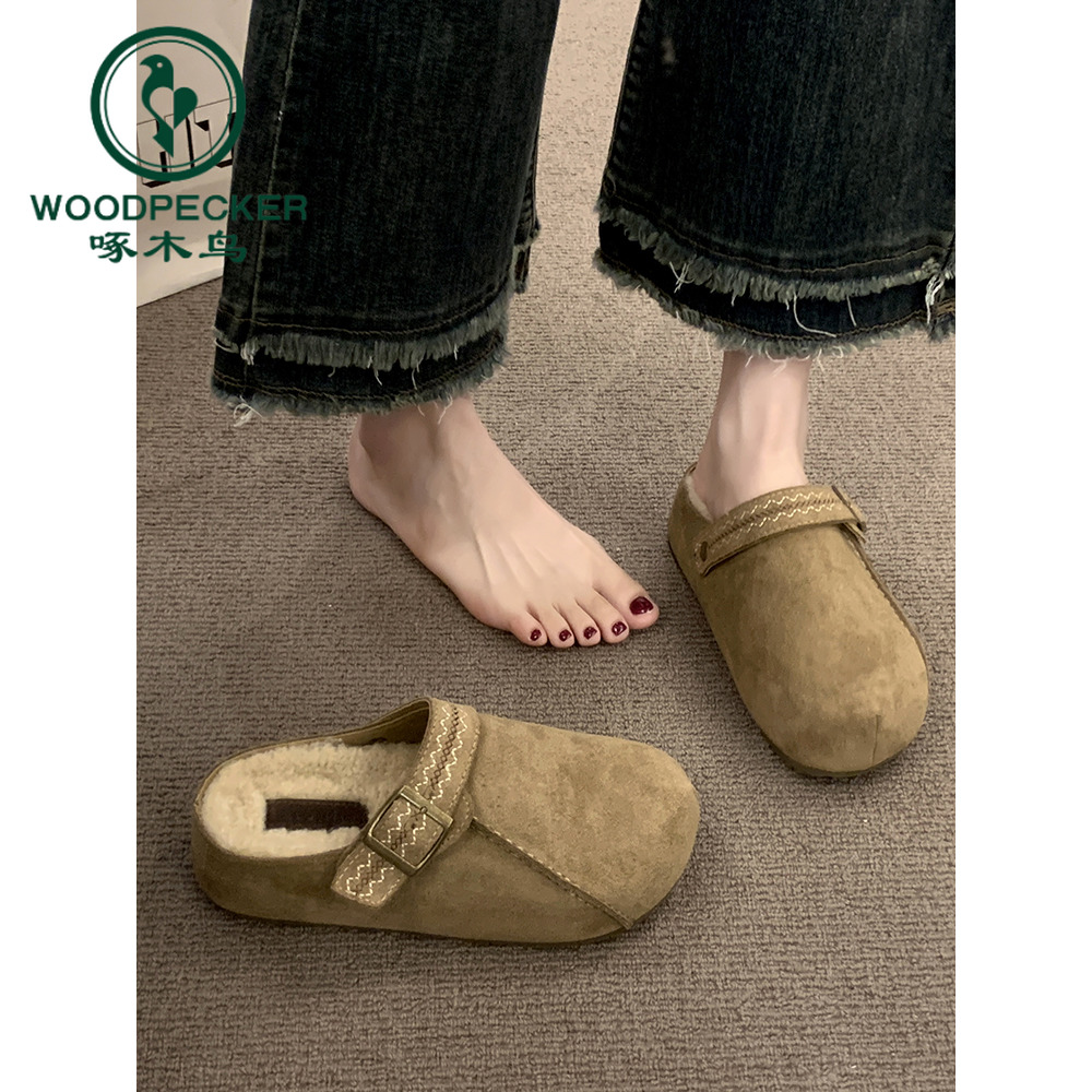 啄木鸟内增高加绒勃肯鞋女2025新款秋冬包头外穿懒人博肯厚底拖鞋