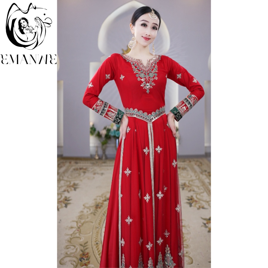 依曼老师异域风情刺绣民族风广场舞百搭洋气跳舞舞蹈连衣裙A2698