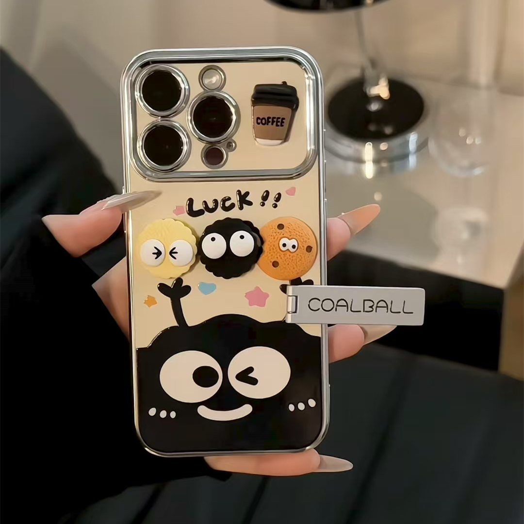 6D视窗创意咖啡公仔煤球手机壳适用苹果16华为p70oppo小米15vivo