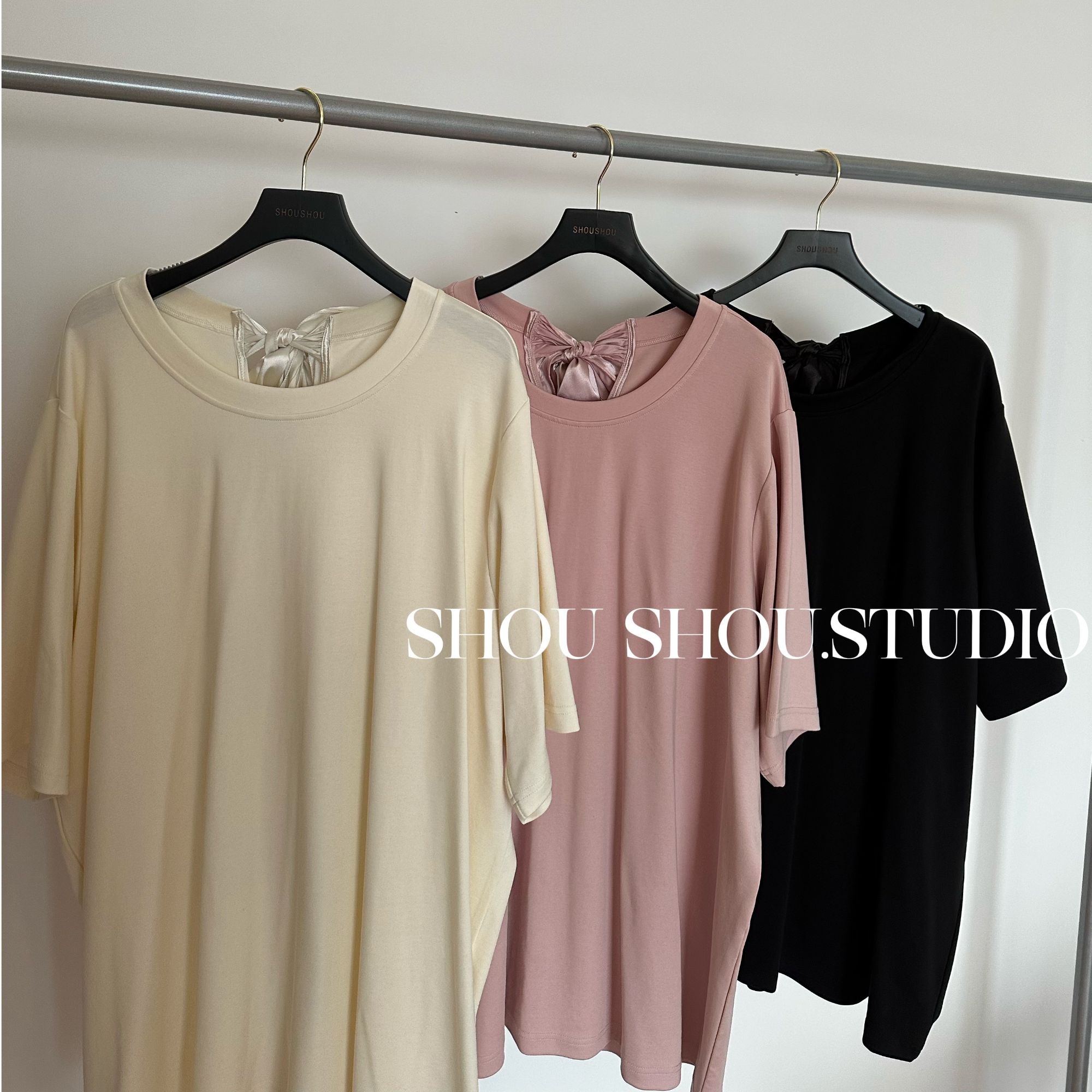 【瘦瘦】大码夏季圆领后面蝴蝶结绑带显瘦百搭短袖S01789