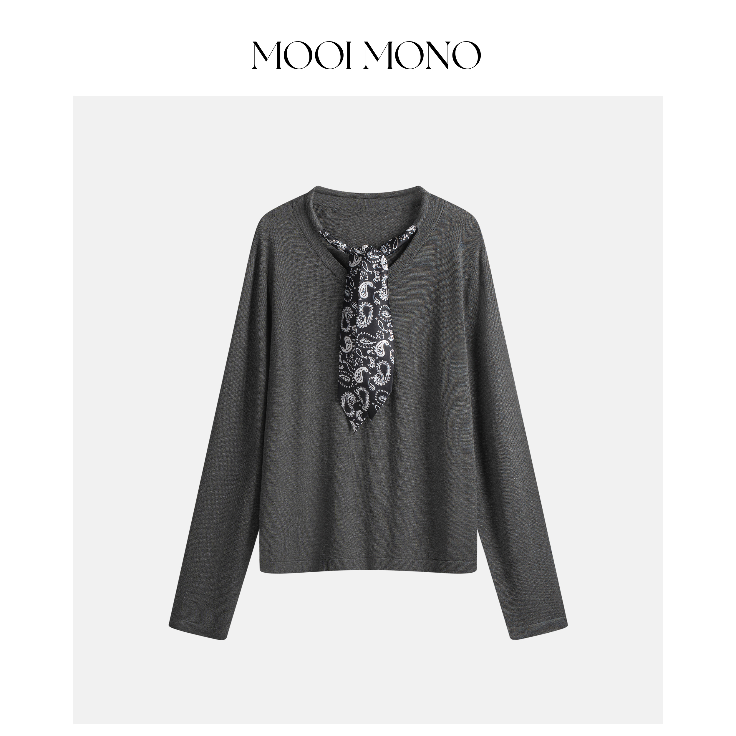 MOOI MONO“午后莉莉安”显瘦复古V领丝巾长袖套头针织衫 Z476L53