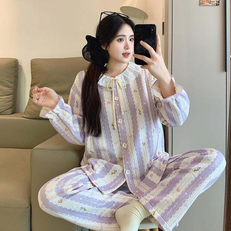 秋冬保暖月子服产后孕妇睡衣哺乳喂奶产妇空气棉家居服套装冬天