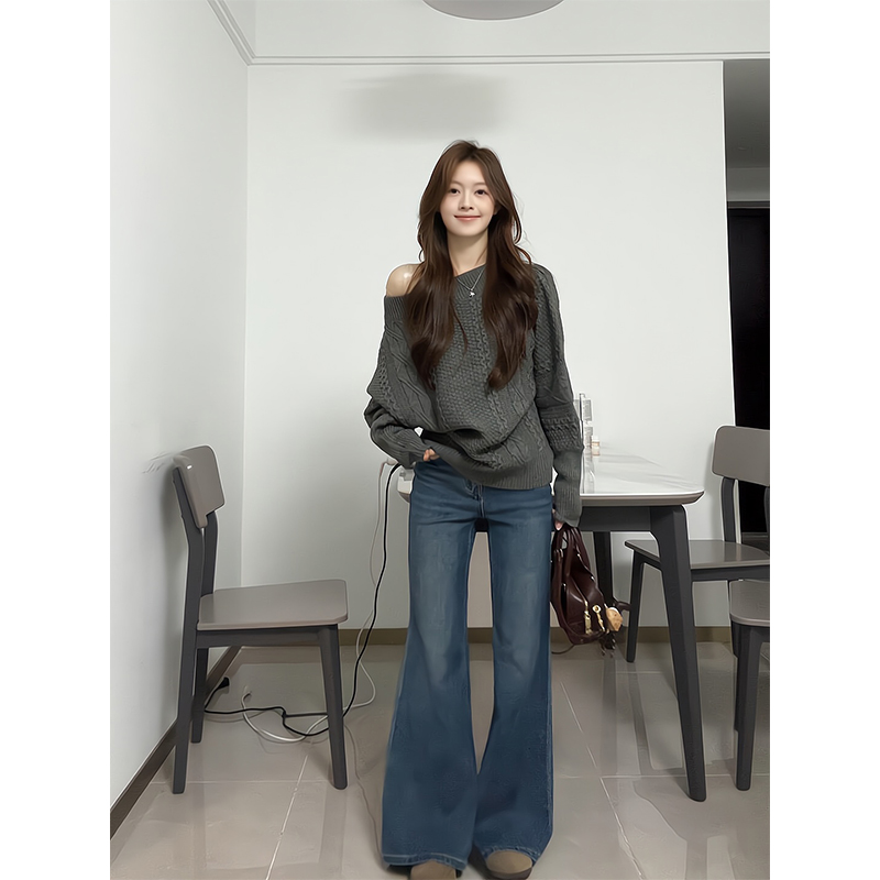 2025新款女士秋季慵懒风宽松休闲简约套头长袖针织上衣高腰阔腿裤