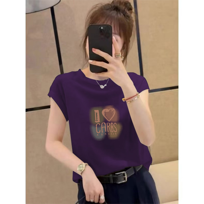 小飞袖正肩纯棉圆领短袖t恤女2025新款时尚百搭显瘦上衣春夏秋季