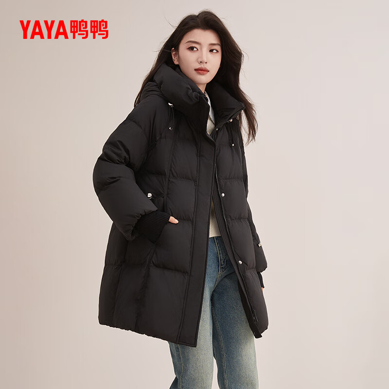 YAYA/鸭鸭羽绒服女中长款羽绒外套冬季新款连帽上衣YE4B605095H