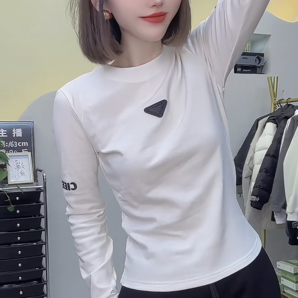 新款欧货时尚百搭显瘦定制袖字母气质打底衫