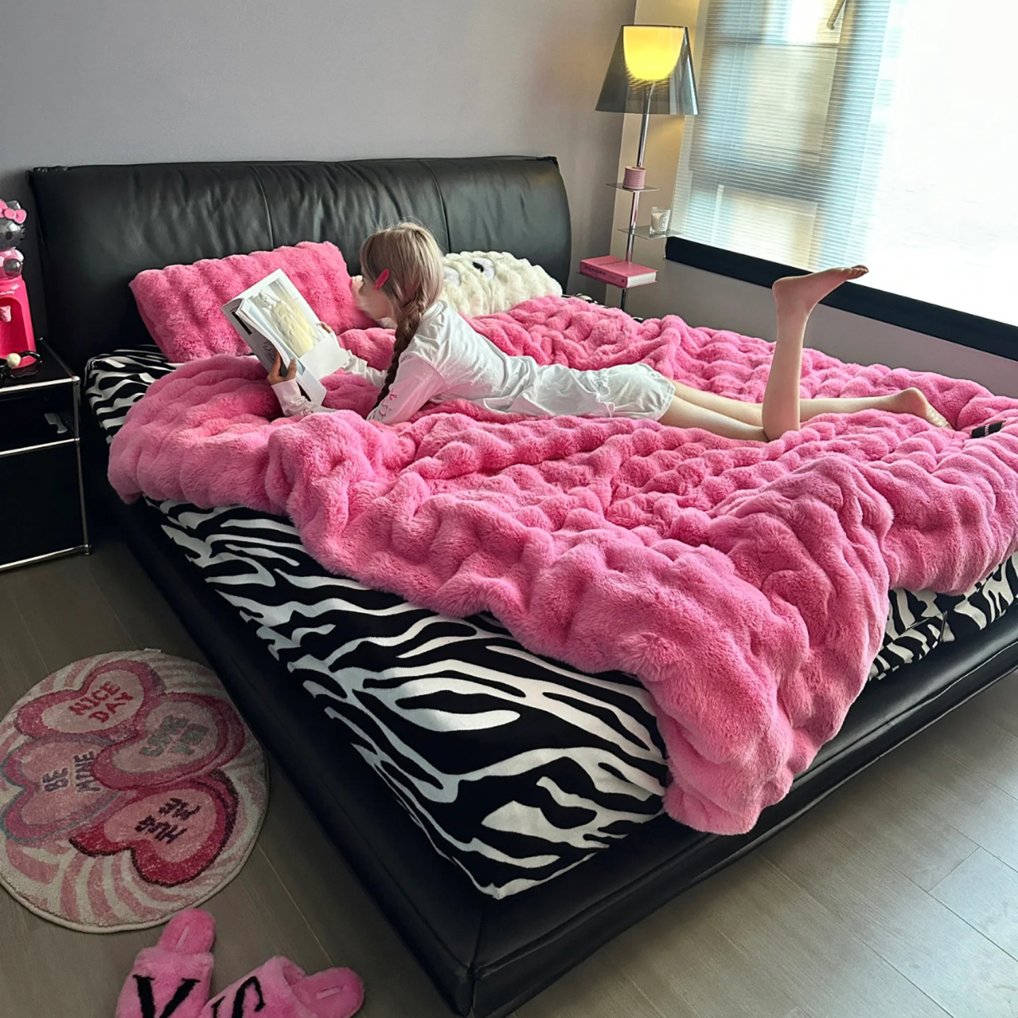 少女心可爱冬季加厚保暖兔毛绒牛奶绒毛绒双层床上四件套双面加绒