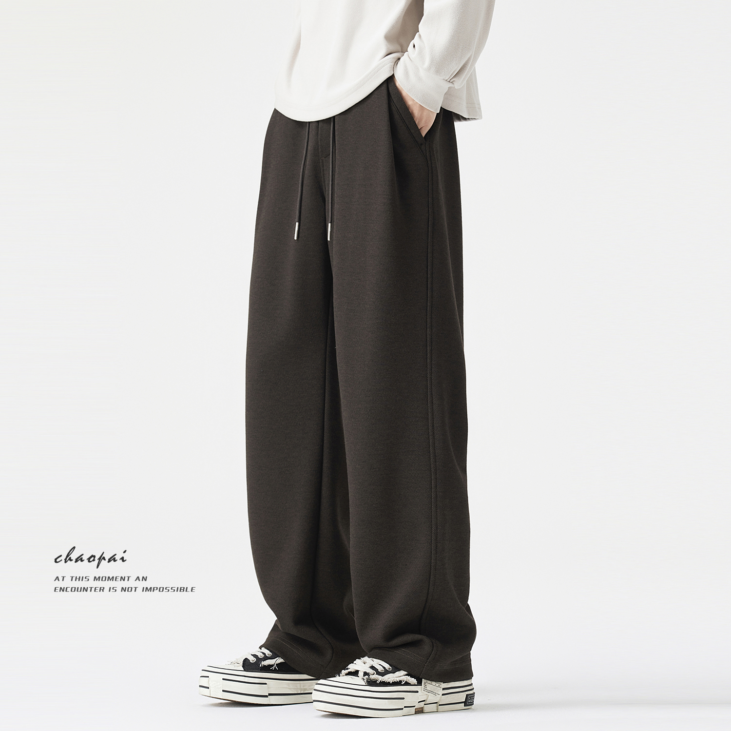 2025新款垂感绵羊毛加绒休闲裤男士宽松百搭抽绳休闲裤秋冬直筒男