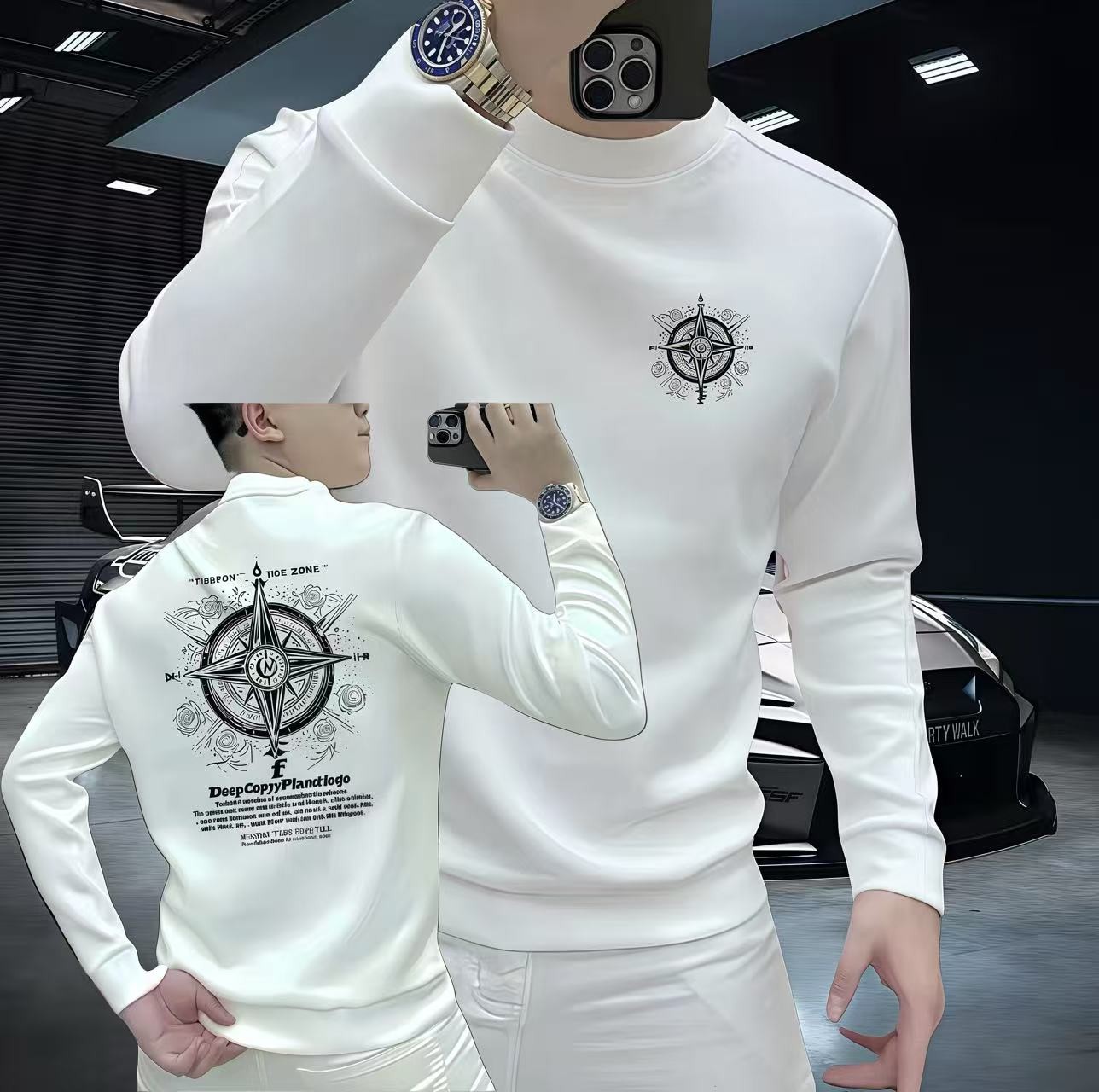潮流个性重磅圆领痞帅街头修身休闲秋冬季印花时尚男士潮流卫衣
