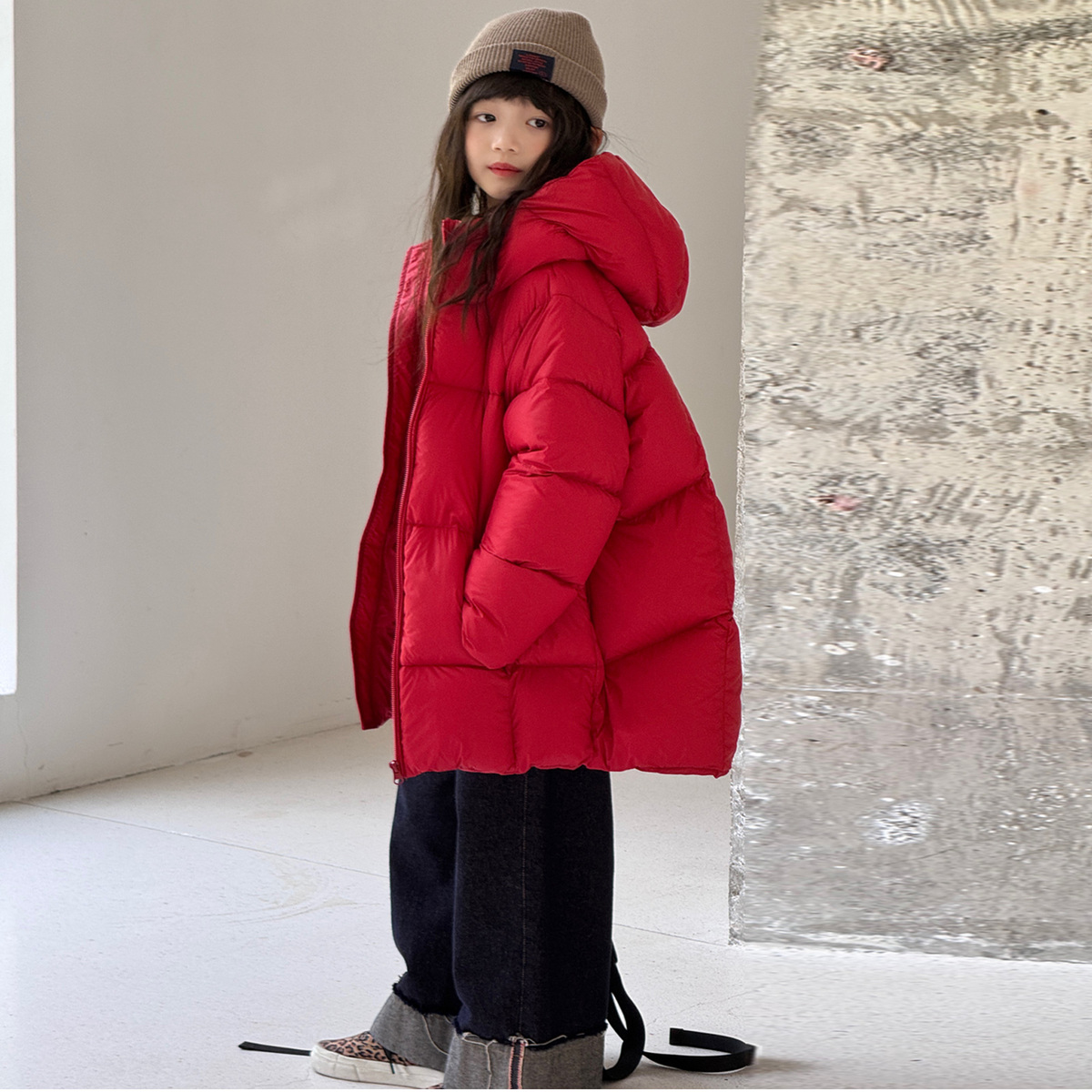 沫沫家【断码】儿童羽绒服韩版冬季新款男童女童中大童白鸭绒中长款