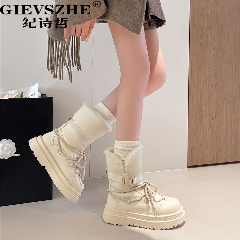 纪诗哲加绒保暖雪地靴女款冬季新款韩版增高时尚舒适百搭小短靴女