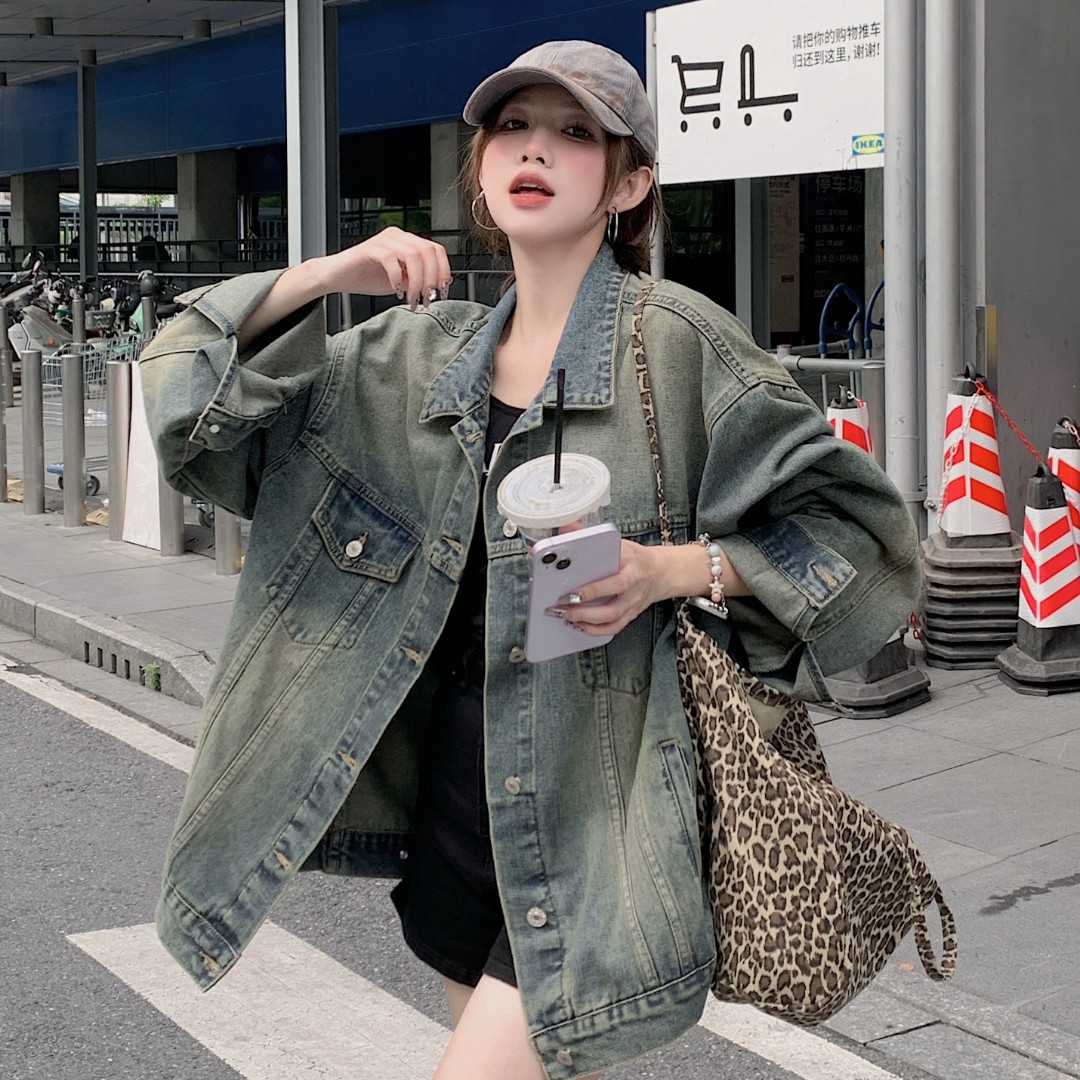 【现货+运补】GG水洗复古美式牛仔外套女宽松情侣百搭上衣-8659