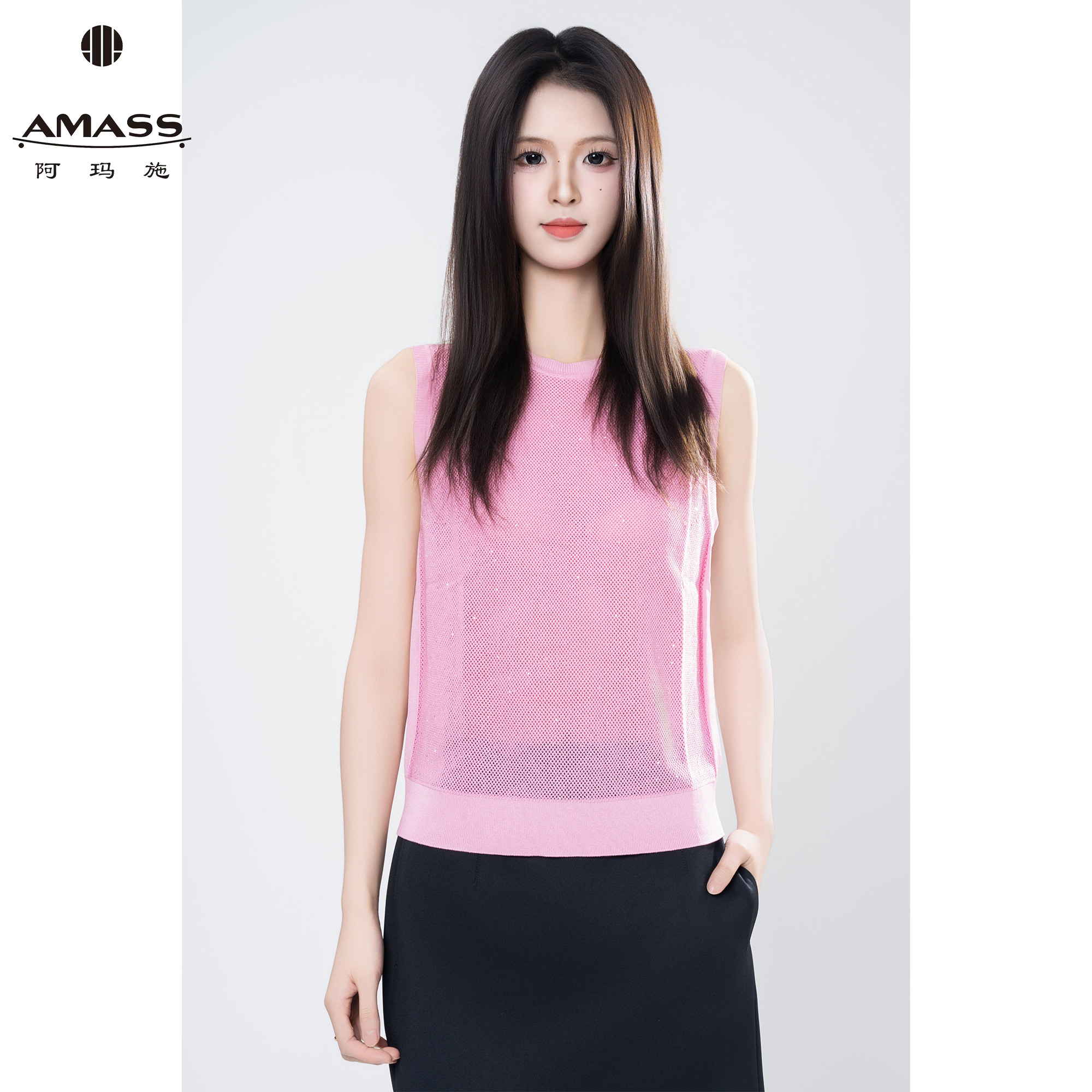 AMASS/阿玛施春夏新款时尚休闲设计感亮片圆领无袖休闲背心538015