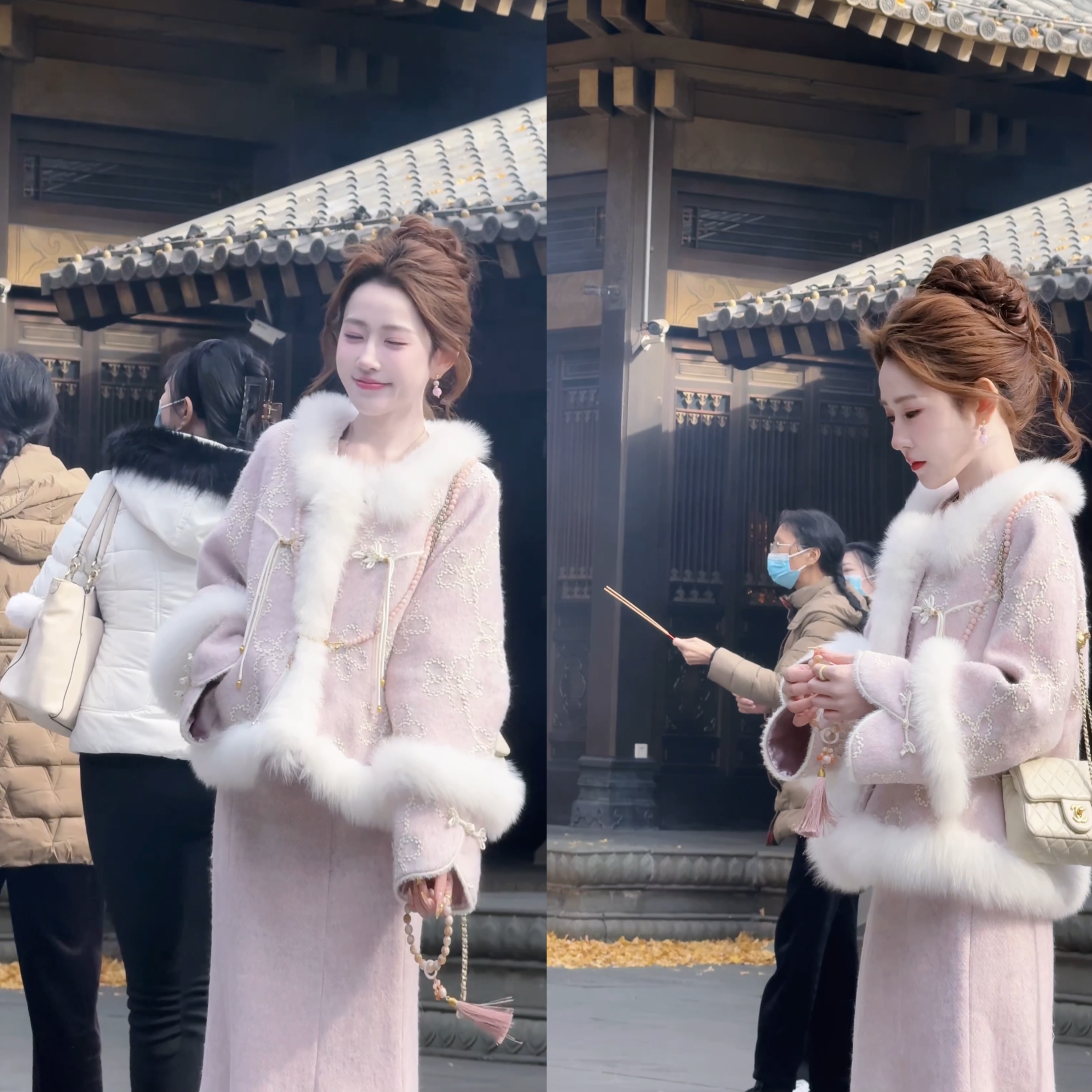 【婷婷】《武汉茉莉•粉紫色》刺绣羽绒狐狸毛国风套装TT2SDTY2900