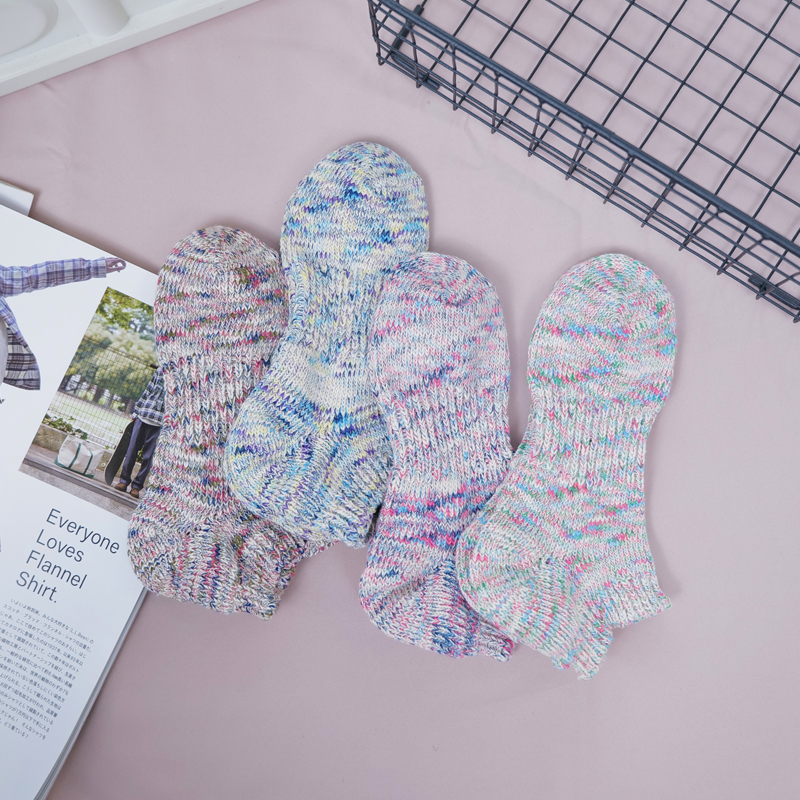 粗针彩色棉袜男女袜子防臭棉袜个性花线袜秋冬情侣复古民族风短袜