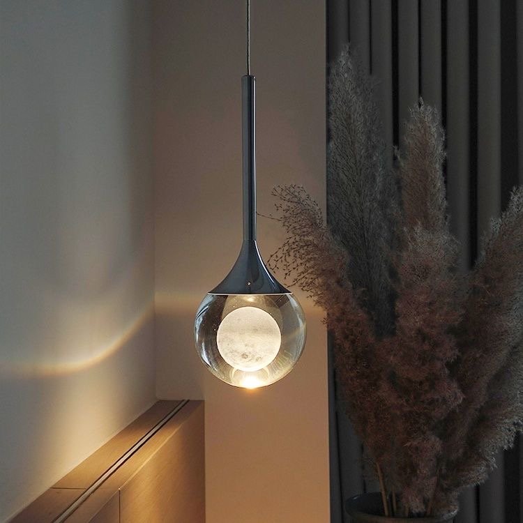 卧室床头吊灯北欧手扫升降月球灯轻奢高级感氛围吊线灯入户玄关灯