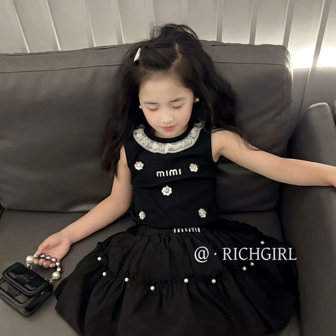 2025女童新款夏装套装洋气时尚高定设计师款气质时髦女宝背心套装