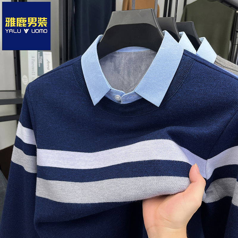 雅鹿男装2025新款秋冬保暖男打底衫加绒加厚针织毛衣长袖百搭上衣