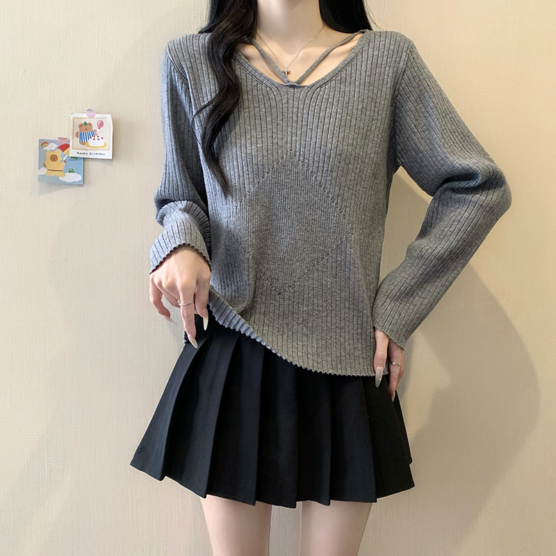 2025冬季新款大码别致设计感针织打底衫女微胖MM显瘦时尚百搭上衣