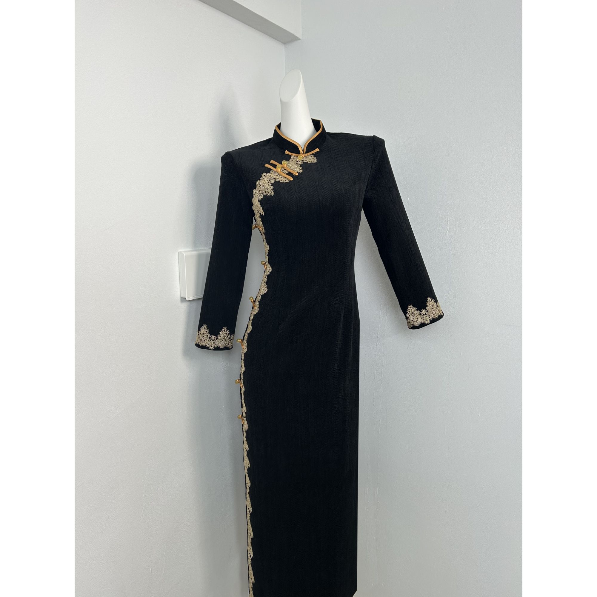 【新梧】黑色复古新中式改良长袖旗袍女2025秋季新款日常可穿老上海