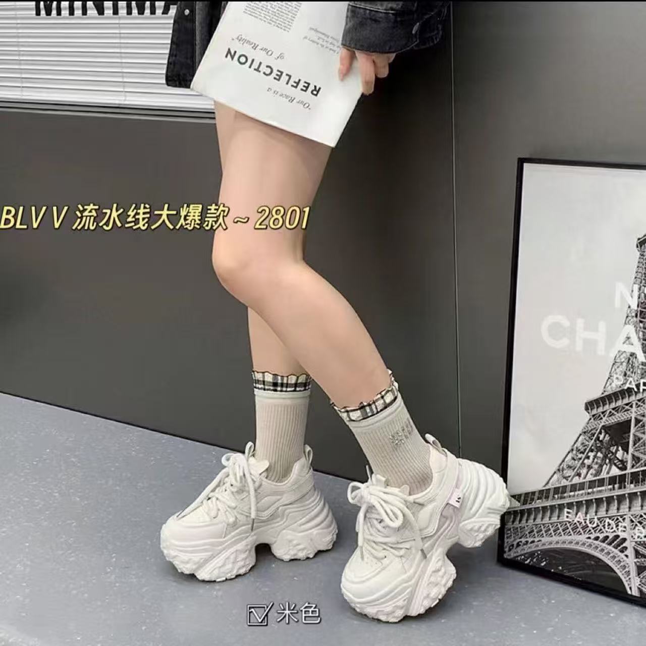 秋季新款松糕厚底系带韩版潮流休闲老爹鞋增高2801秋冬