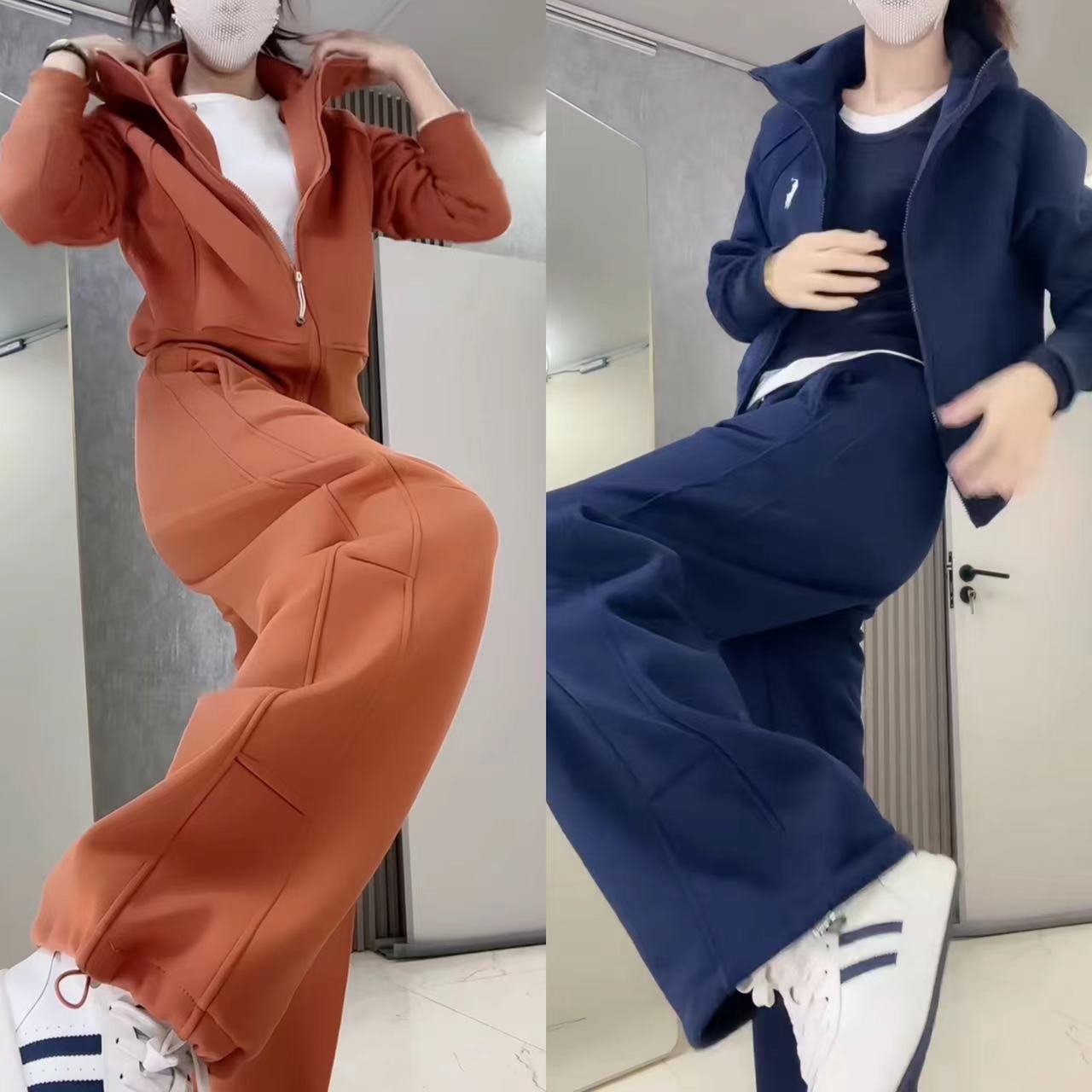 加绒连帽洋气卫衣休闲阔腿裤开衫秋季时尚套装套装