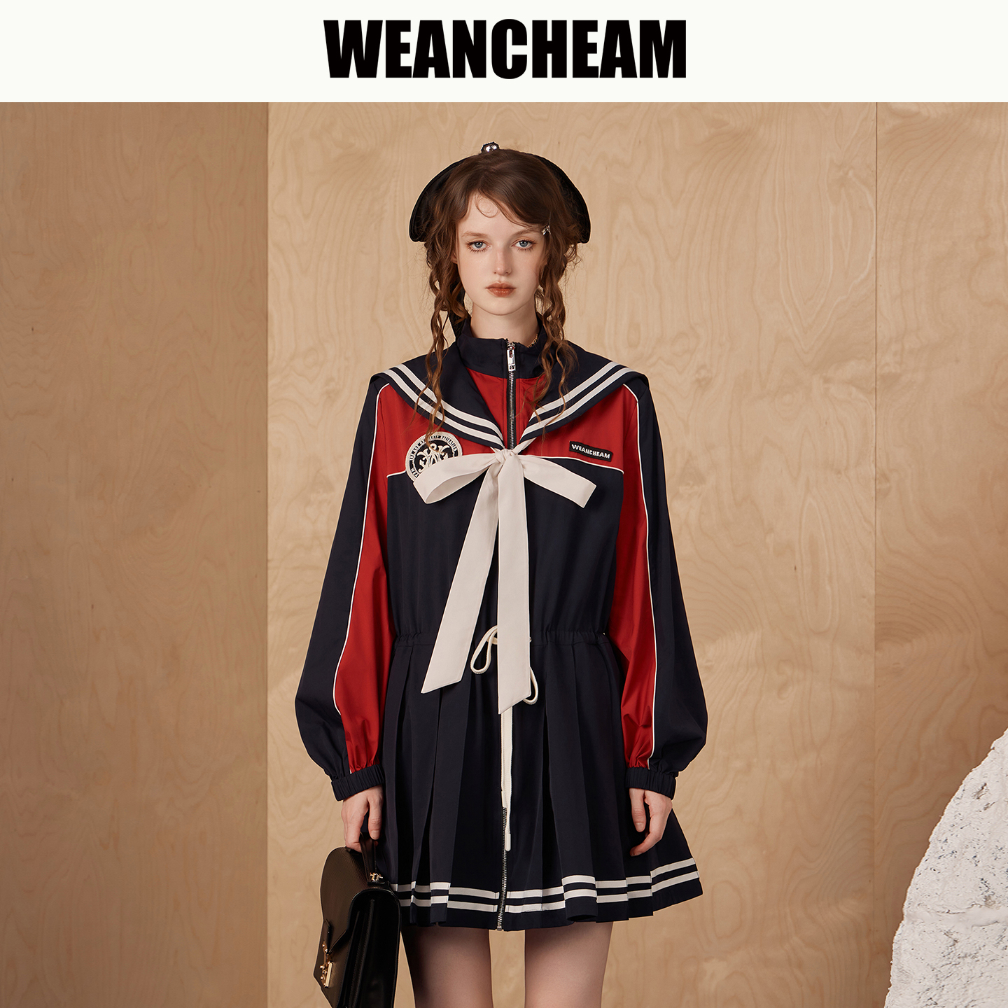 WEANCHEAM未未姆琥珀流光运动美少女海军领运动感连衣裙W16QDD014