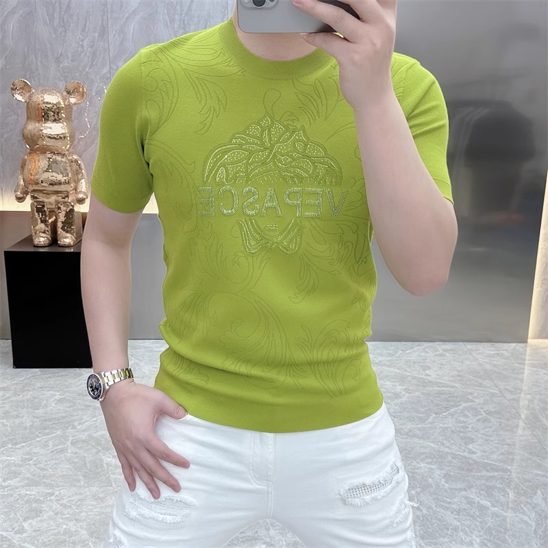 2025欧货轻奢男士针织冰丝短袖T恤印花时尚百搭夏季半袖上衣25235